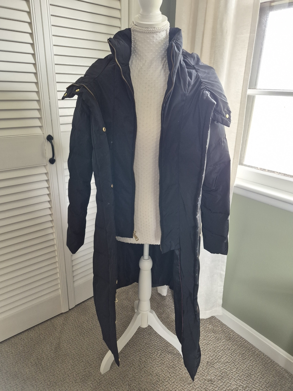 Cole Haan Long Quilted Puffer Coat with High Collar